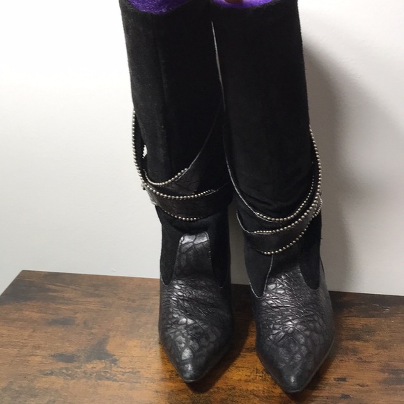 L’idea Sherida Women’s Black Leather Stiletto Western Slouchy Rodeo Boots 71/2 B - Picture 5 of 12